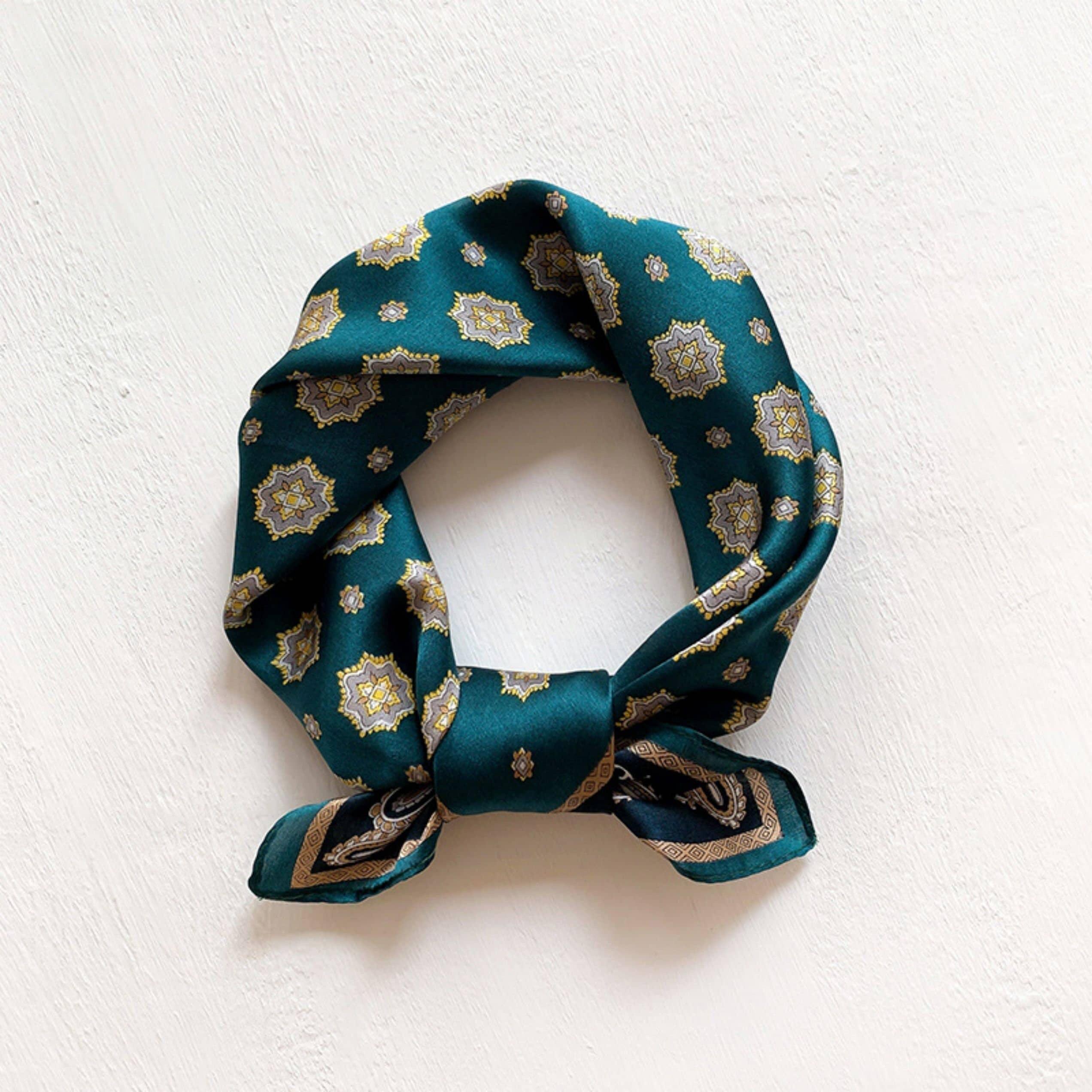 Bohemian gem green 100% mulberry Silk Scarf/Silk head scarf/Silk hair scarf/Silk neck scarf/Mother's Day Gifts/Bag Accessory/Gift for her