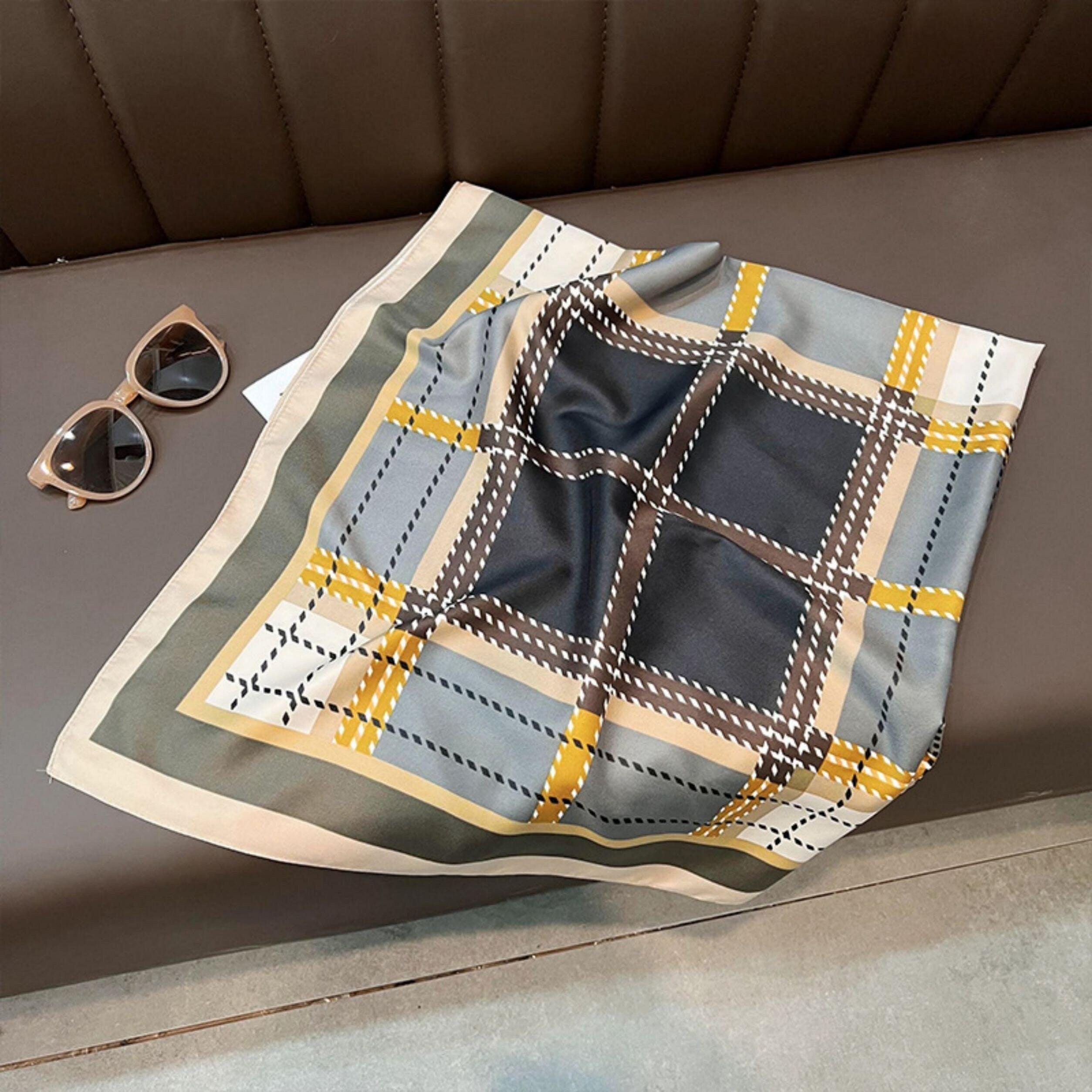 Large Plaid Chic Large Satin Scarf | 90x90cm Bandana | Twill Satin Shawl | Perfect Gift for Her, Mother's Day