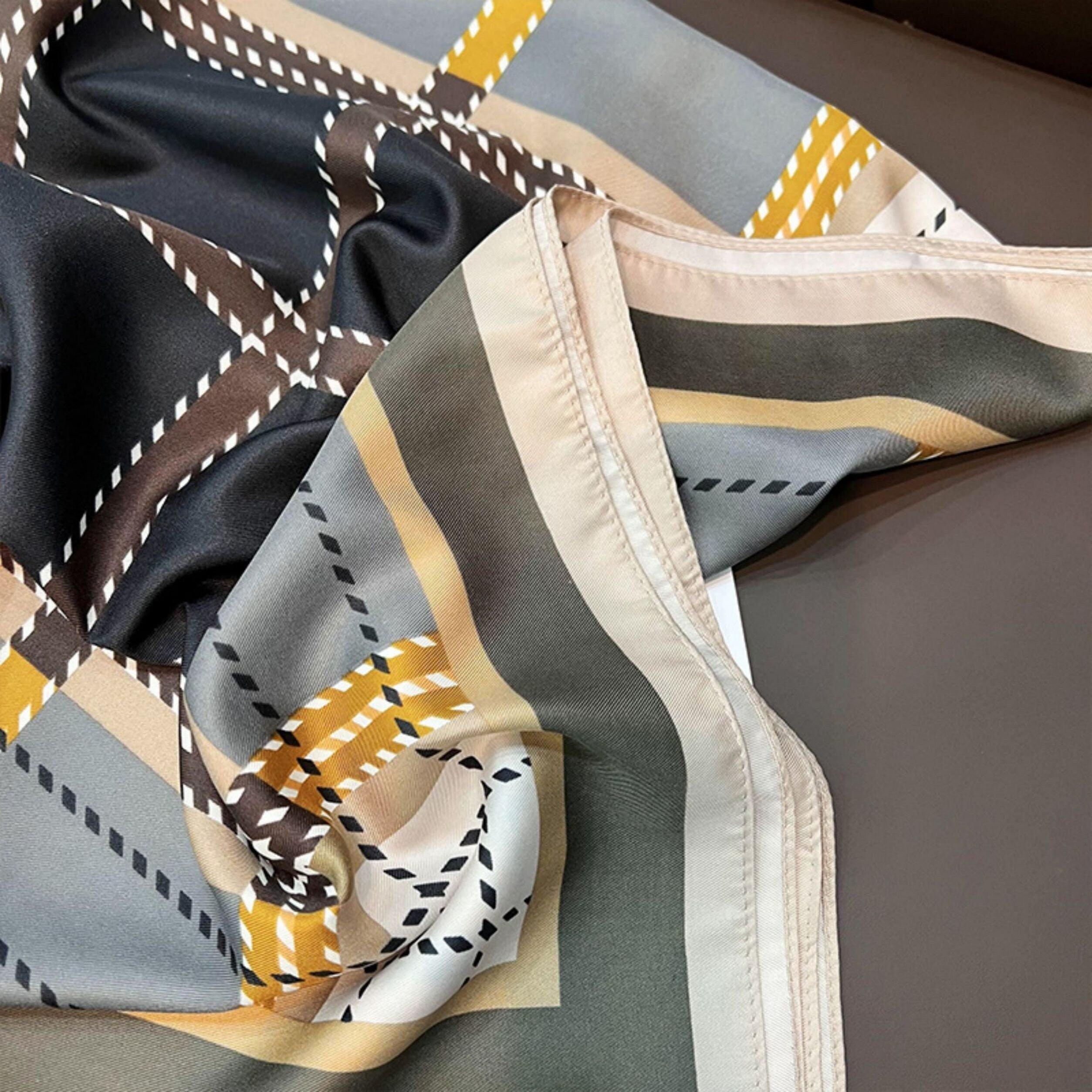 Large Plaid Chic Large Satin Scarf | 90x90cm Bandana | Twill Satin Shawl | Perfect Gift for Her, Mother's Day