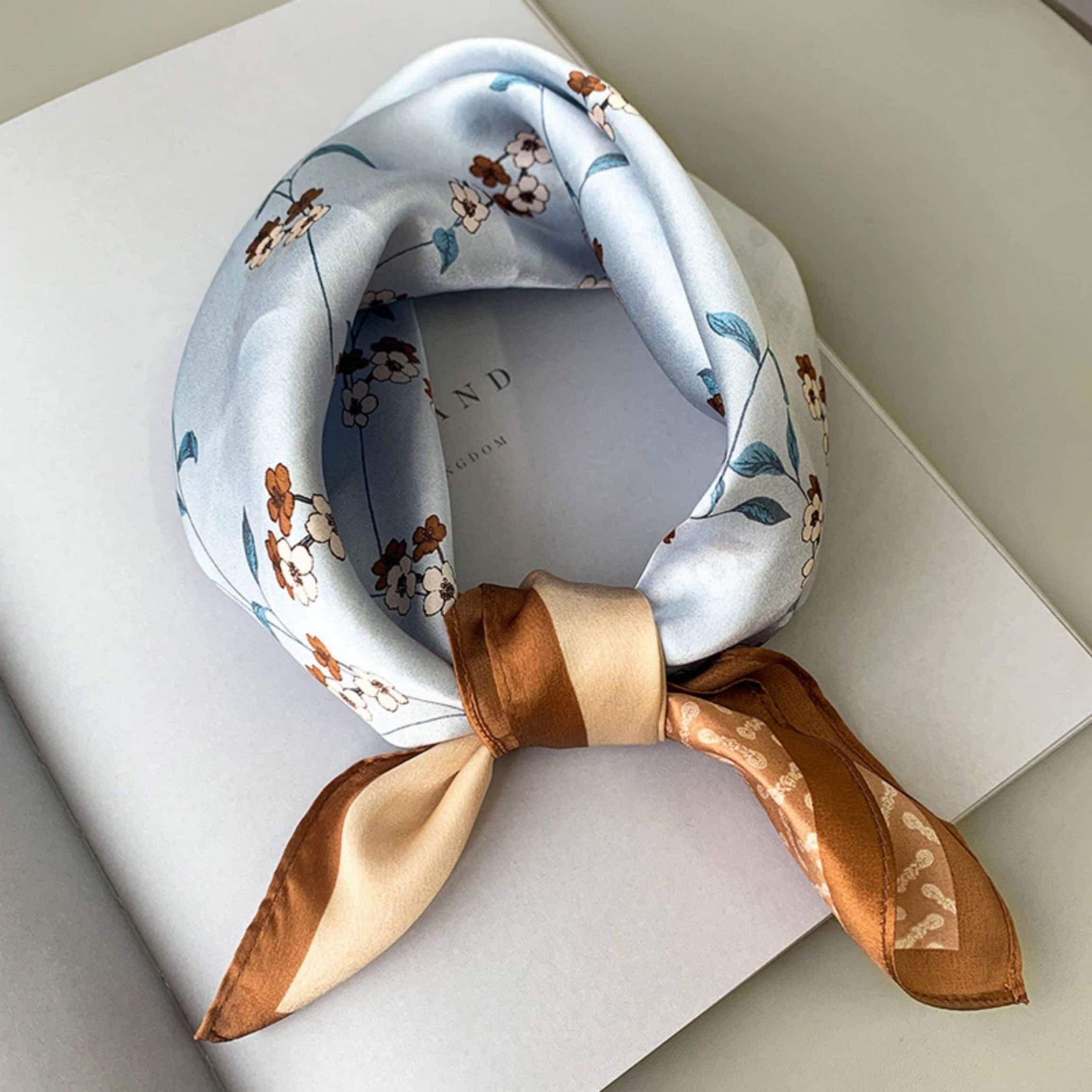 Elegant Flora 100% Mulberry Silk Scarf/Silk head scarf/Silk hair scarf/Silk neck scarf/Mother's Day Gifts/Bag Accessory/Gift for her