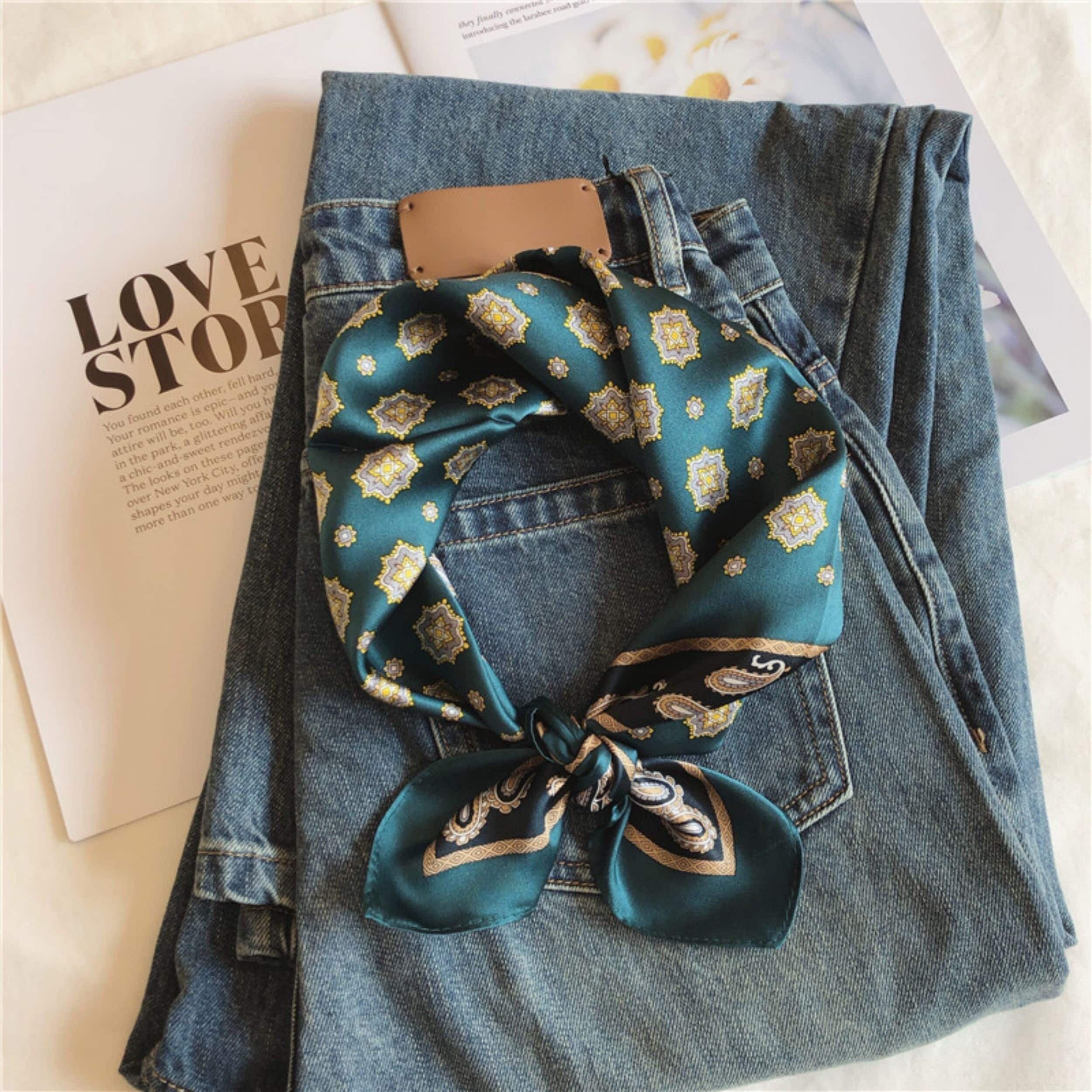 Bohemian gem green 100% mulberry Silk Scarf/Silk head scarf/Silk hair scarf/Silk neck scarf/Mother's Day Gifts/Bag Accessory/Gift for her