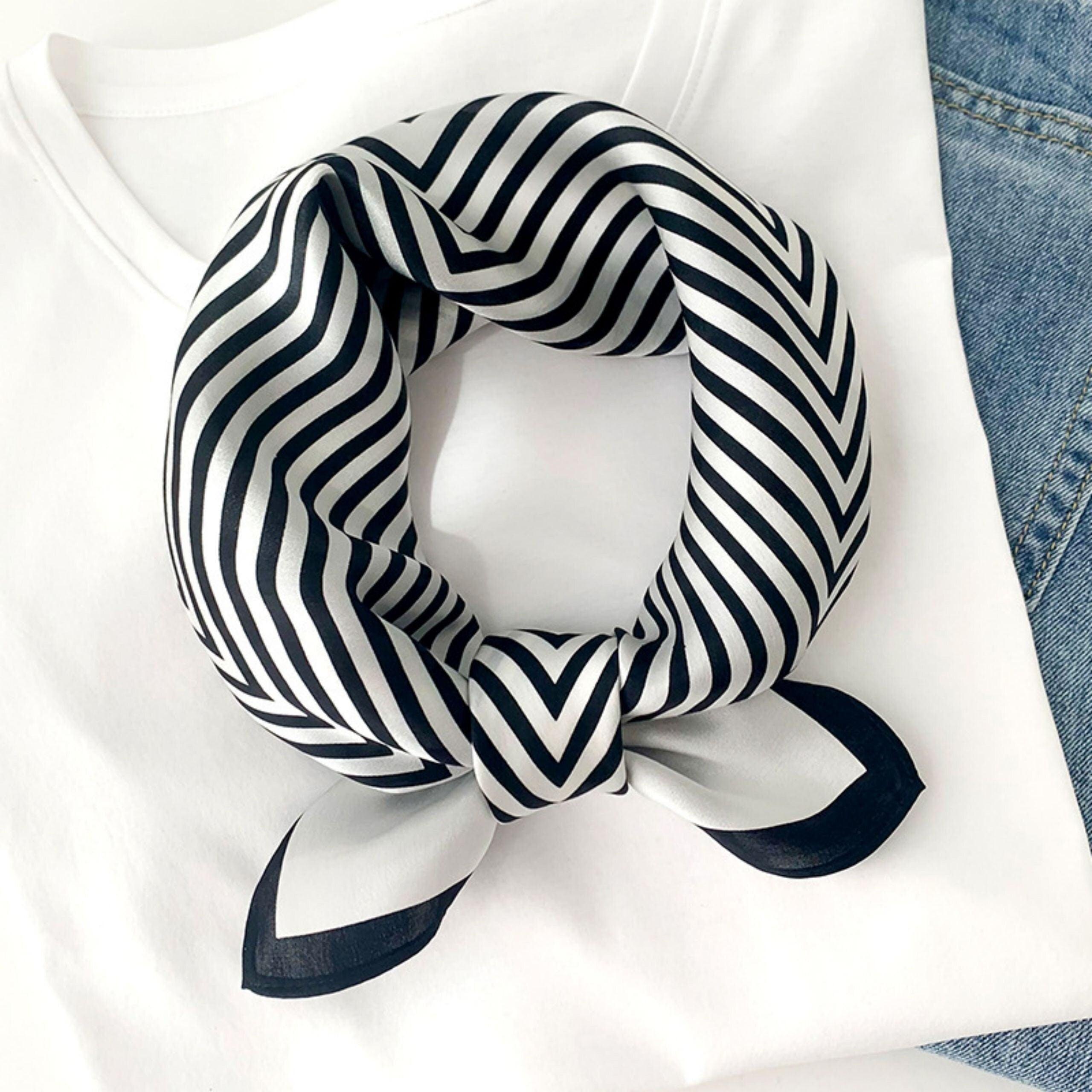 Black white Stripes 100% mulberry Silk Scarf/Silk head scarf/Silk hair scarf/Silk neck scarf/Mother's Day Gifts/Bag Accessory/Gift for her