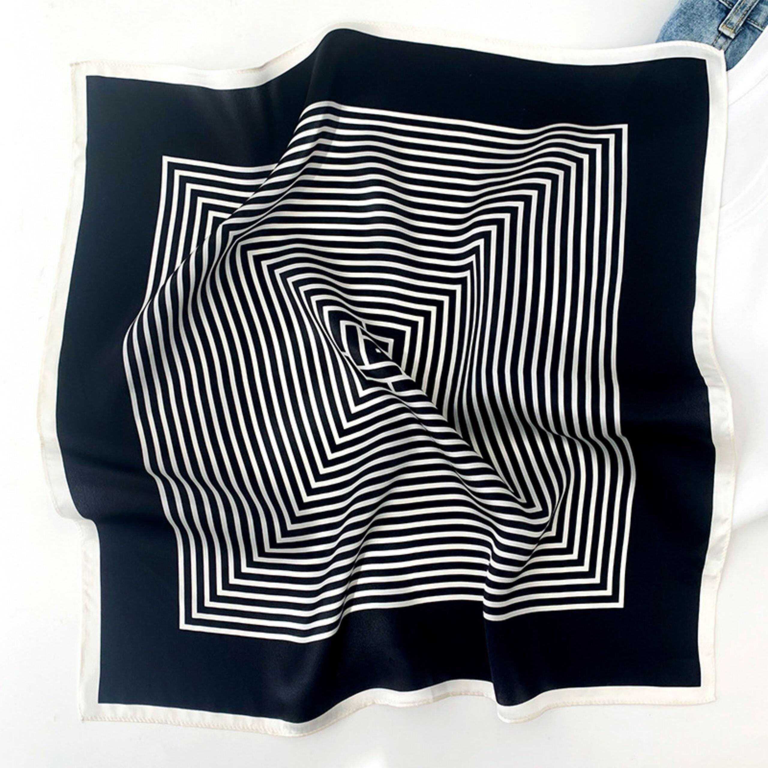Black white Stripes 100% mulberry Silk Scarf/Silk head scarf/Silk hair scarf/Silk neck scarf/Mother's Day Gifts/Bag Accessory/Gift for her