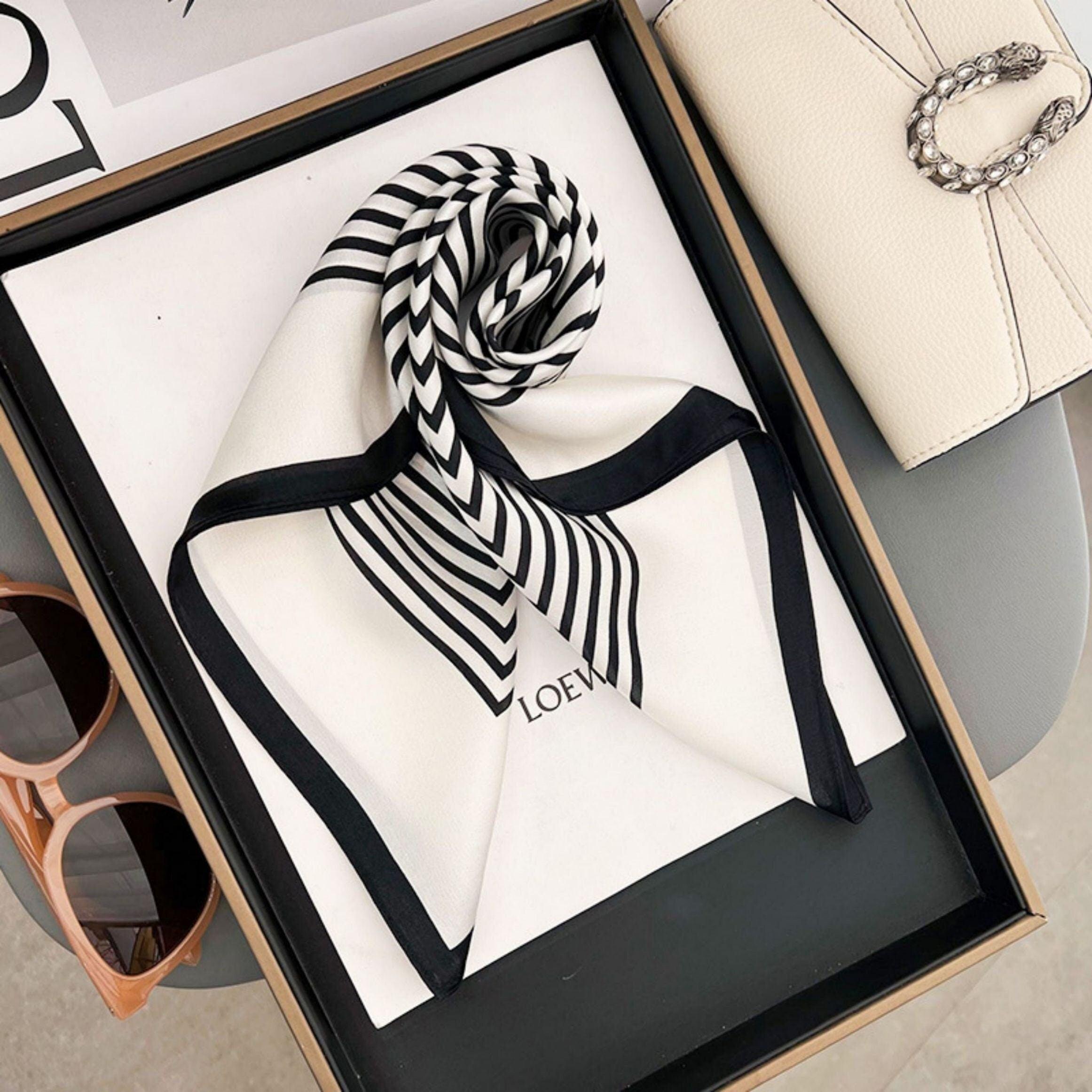 Black white Stripes 100% mulberry Silk Scarf/Silk head scarf/Silk hair scarf/Silk neck scarf/Mother's Day Gifts/Bag Accessory/Gift for her