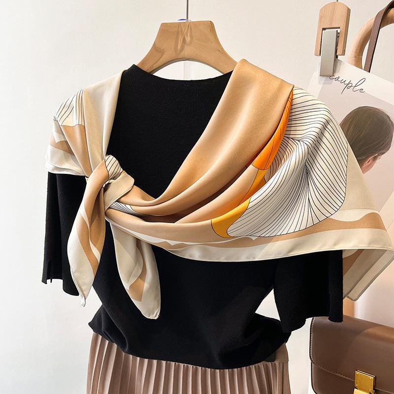 Yellow Flora Chic Large Satin Scarf | 90x90cm Bandana | Twill Satin Shawl | Perfect Gift for Her, Mother's Day