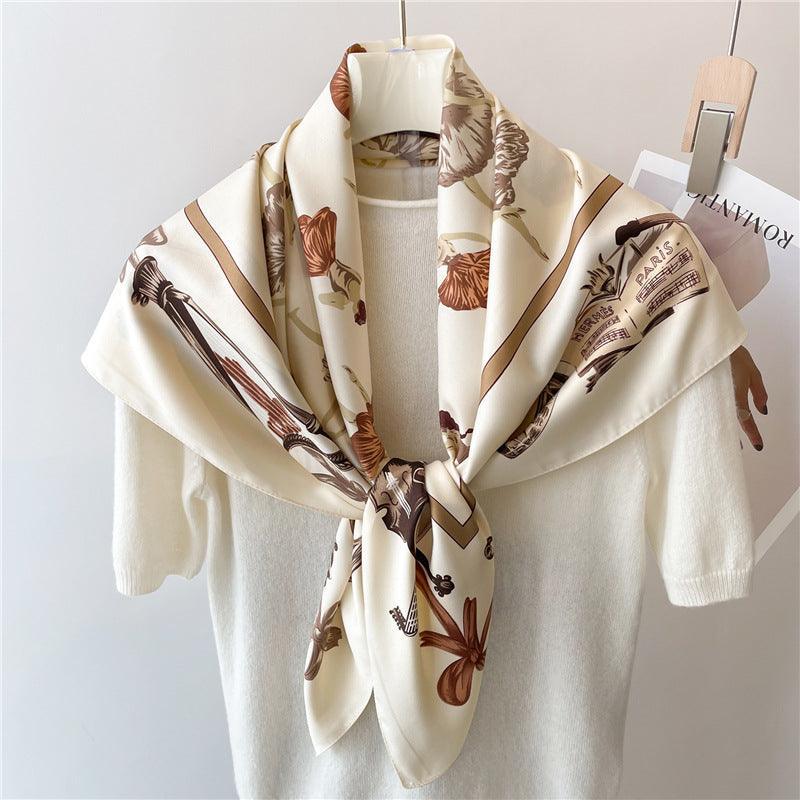 White Elegant Chic Large Satin Scarf | 90x90cm Bandana | Twill Satin Shawl | Perfect Gift for Her, Mother's Day