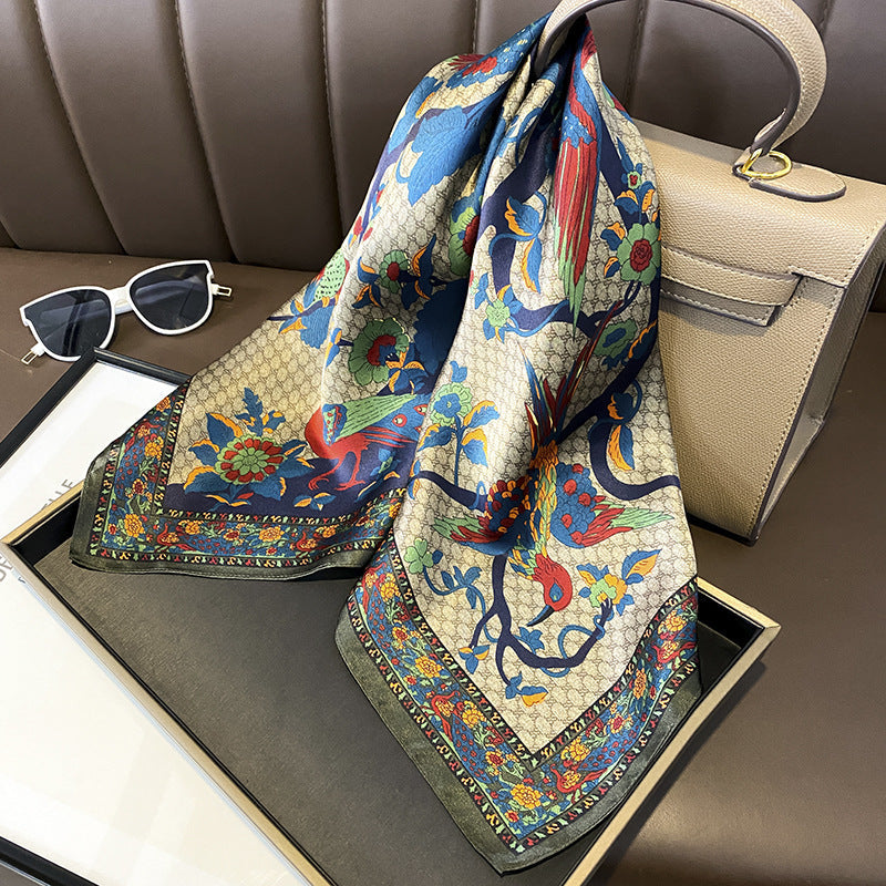 Vintage Peacock Pattern mulberry silk scarf/65CM 100% mulberry silk scarf/Silk shawl/Gift for her