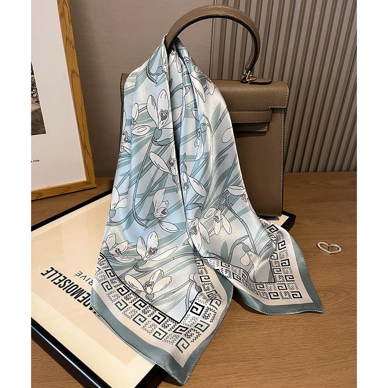 Elegant Orchids mulberry silk scarf/65CM 100% mulberry silk scarf/Silk shawl/Gift for her