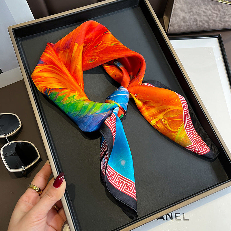 Phoenix of fire mulberry silk scarf/65CM 100% mulberry silk scarf/Silk shawl/Gift for her