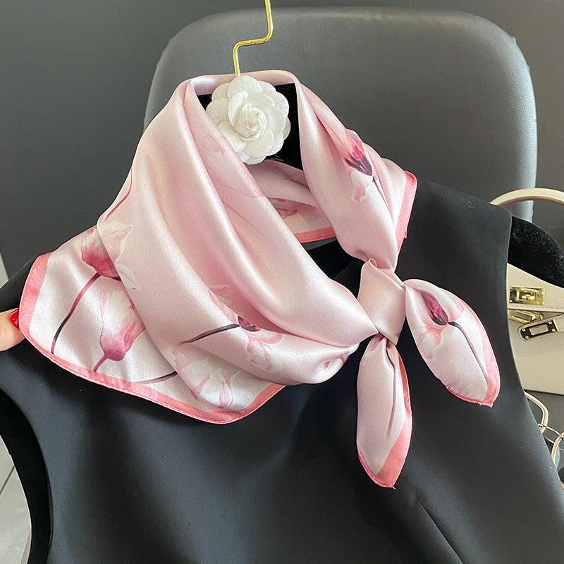 Pink Spring Flowers 100% mulberry Silk Scarf/Silk head scarf/Silk hair scarf/Silk neck scarf/Mother's Day Gifts/Bag Accessory/Gift for her