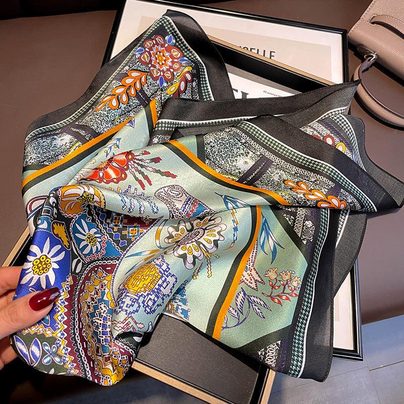 Horse Flower Pattern mulberry silk scarf/65CM 100% mulberry silk scarf/Silk shawl/Gift for her