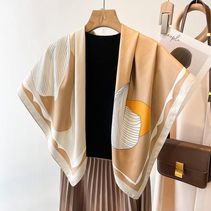 Yellow Flora Chic Large Satin Scarf | 90x90cm Bandana | Twill Satin Shawl | Perfect Gift for Her, Mother's Day