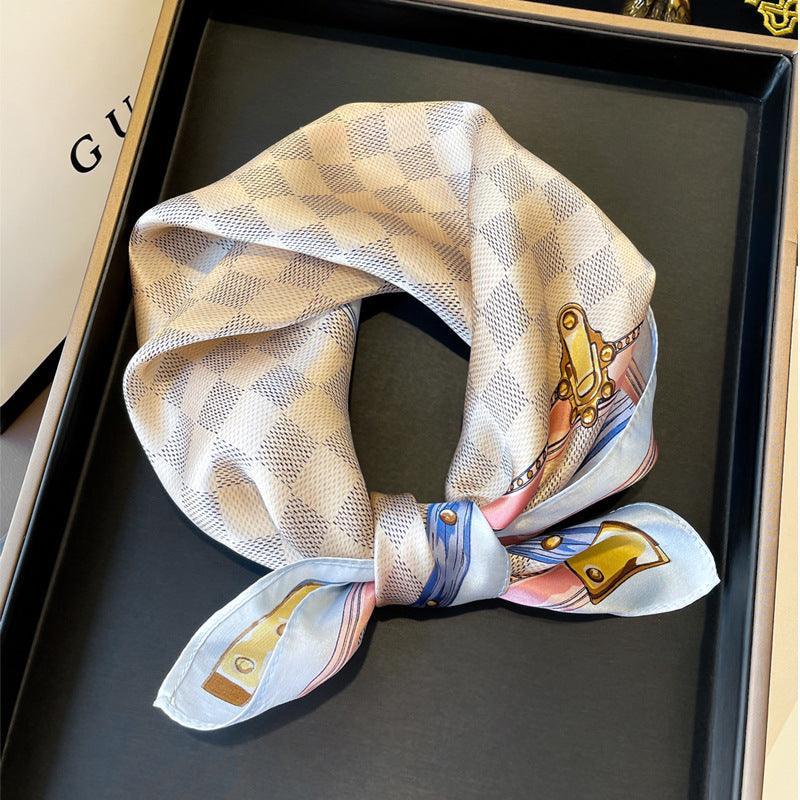 Orange Plaid Print 100% mulberry Silk Scarf/Silk head scarf/Silk hair scarf/Silk neck scarf/Mother's Day Gifts/Bag Accessory/Gift for her