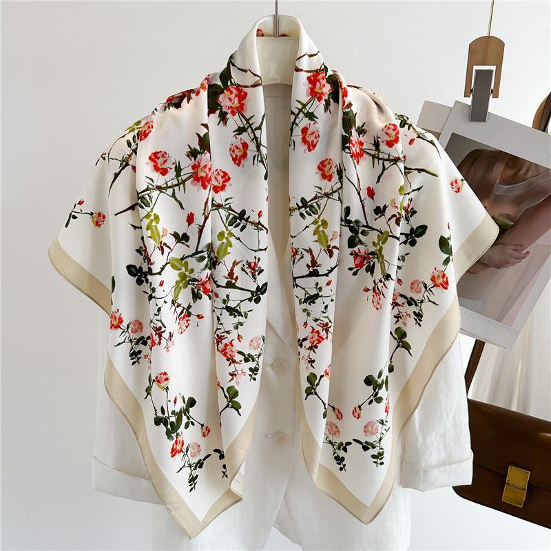 Oriental Aesthetic Chic Large Satin Scarf | 90x90cm Bandana | Twill Satin Shawl | Perfect Gift for Her, Mother's Day