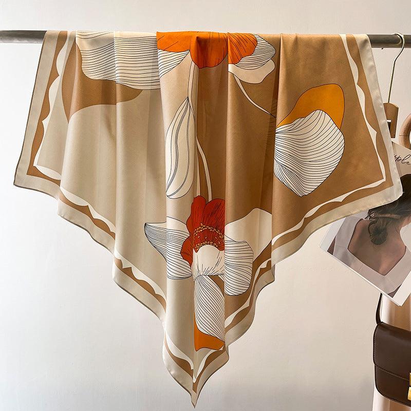 Yellow Flora Chic Large Satin Scarf | 90x90cm Bandana | Twill Satin Shawl | Perfect Gift for Her, Mother's Day