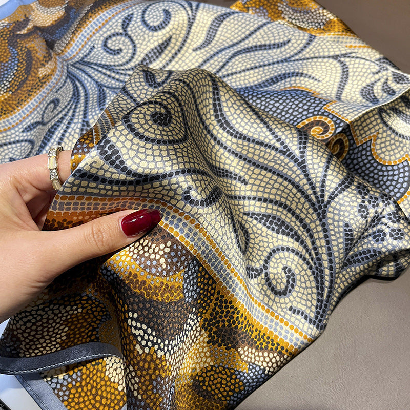 Golden Dot Stone Wall Texture Silk Scarf – 100% Mulberry Silk Twill 65CM | Elegant Square Scarf for Women