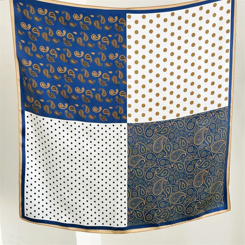 Paisley & Polka Dot Patchwork 100% Mulberry Silk Scarf - 65CM Silk Shawl, Gift for Her, Elegant Silk Accessory