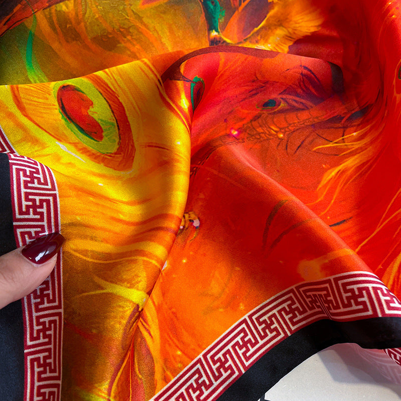 Phoenix of fire mulberry silk scarf/65CM 100% mulberry silk scarf/Silk shawl/Gift for her
