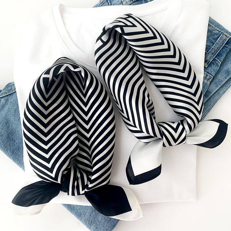 Black white Stripes 100% mulberry Silk Scarf/Silk head scarf/Silk hair scarf/Silk neck scarf/Mother's Day Gifts/Bag Accessory/Gift for her