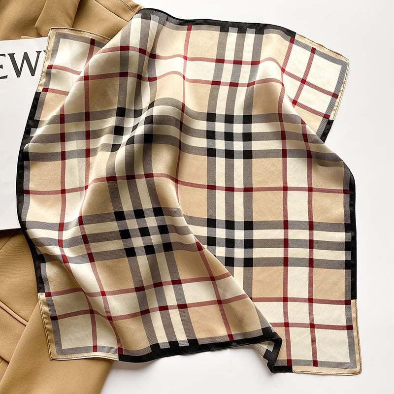 Simple Plaid 100% Mulberry Silk Scarf/Silk head scarf/Silk hair scarf/Silk neck scarf/Mother's Day Gifts/Bag Accessory/Gift for her
