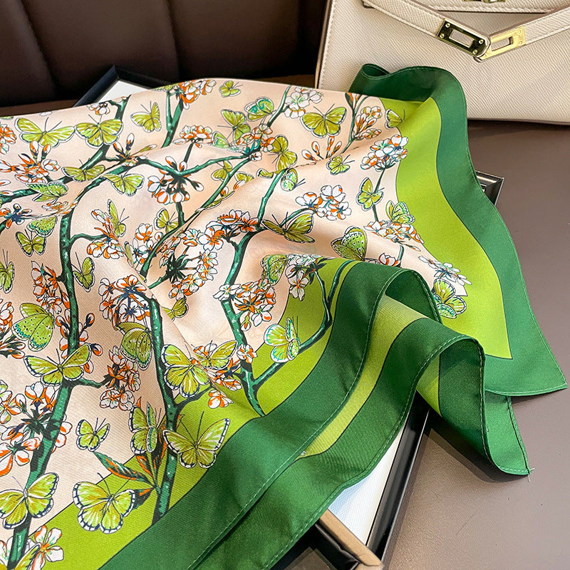 Fresh Green Pattern mulberry silk scarf/65CM 100% mulberry silk scarf/Silk shawl/Gift for her