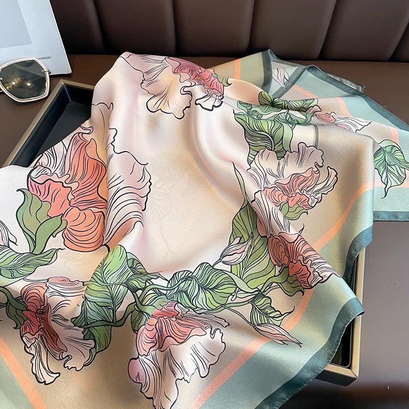 Chinese Style Vintage Rustic Pink Roses mulberry silk scarf/65CM 100% mulberry silk scarf/Silk shawl/Gift for her