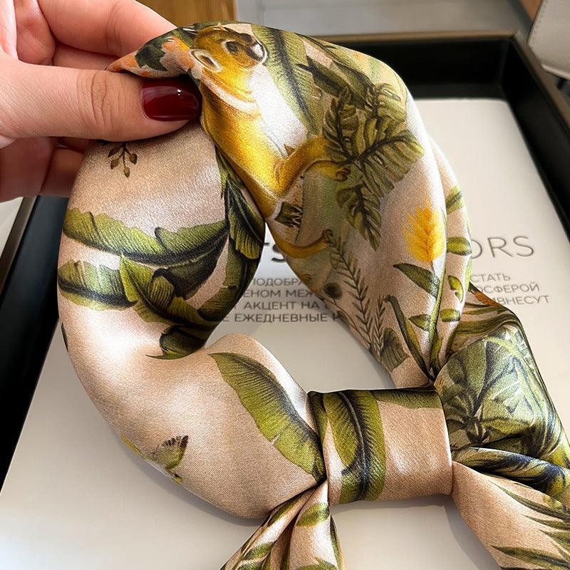 Vintage Jungle Animals 100% mulberry Silk Scarf/Silk head scarf/Silk hair scarf/Silk neck scarf/Mother's Day Gifts/Bag Accessory/Gift for her