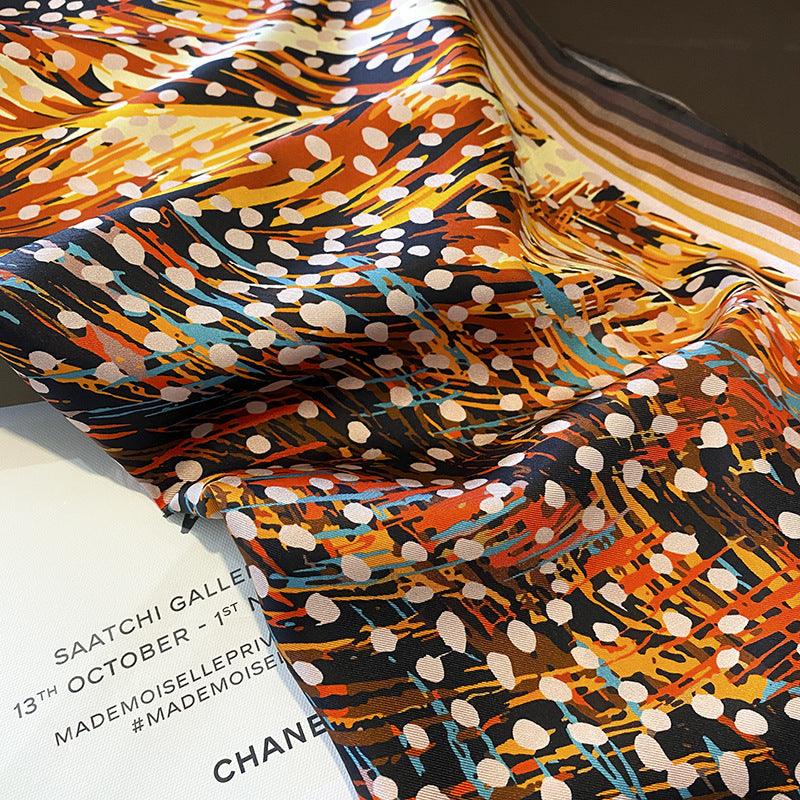 Oil Texture Spot Pattern Luxurious 65cm Mulberry Silk Square Scarf/Hand-Rolled Hem/Small Neck Scarf/Gift For Her