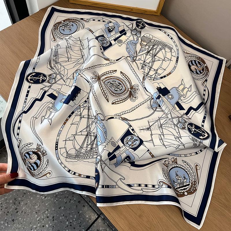 Nautical motif mulberry silk scarf/65CM 100% mulberry silk scarf/Silk shawl/Gift for her