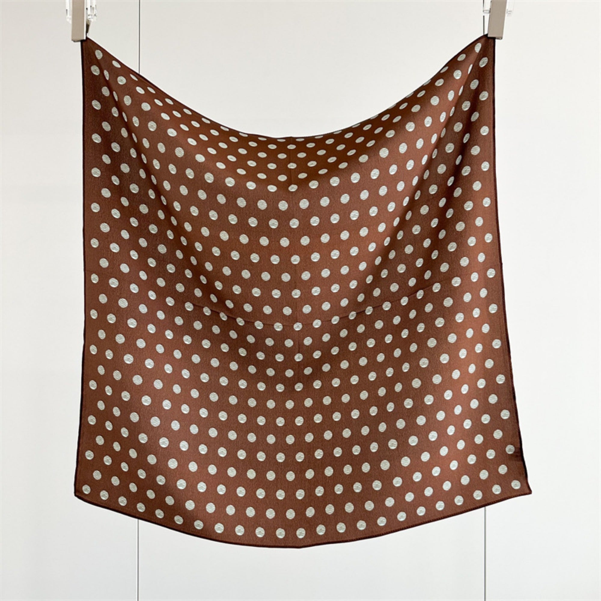 26'' Brown & Green Polka Dot Mulberry Silk Scarf – Vintage Square Silk Shawl for Women, Elegant & Retro-Chic Accessory