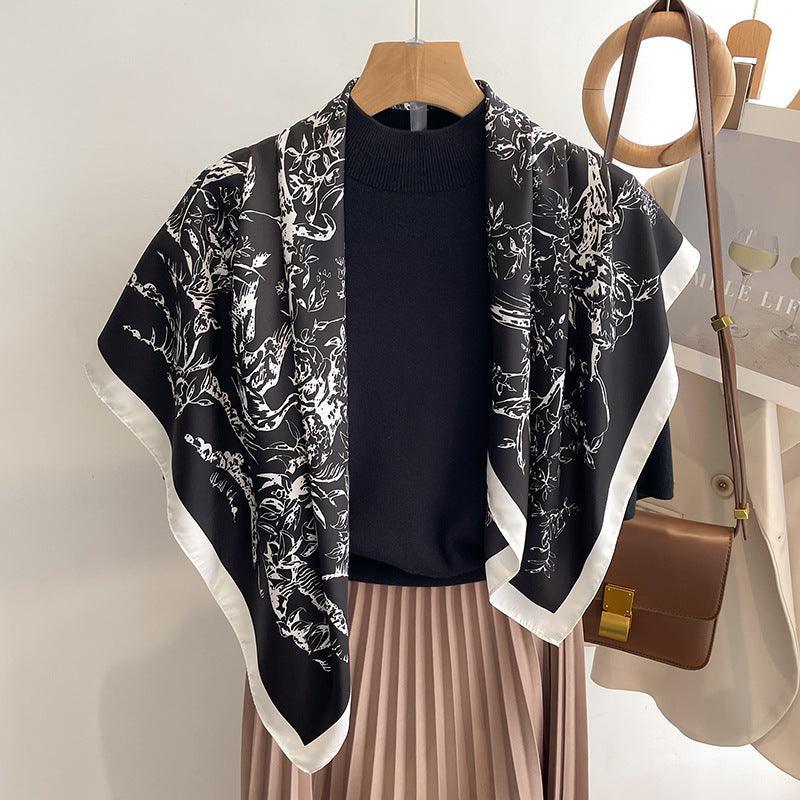Vintage Forest Print Chic Large Satin Scarf | 90x90cm Bandana | Twill Satin Shawl | Perfect Gift for Her, Mother's Day