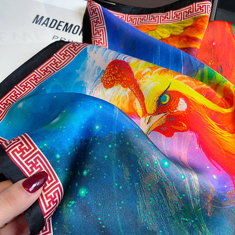 Phoenix of fire mulberry silk scarf/65CM 100% mulberry silk scarf/Silk shawl/Gift for her