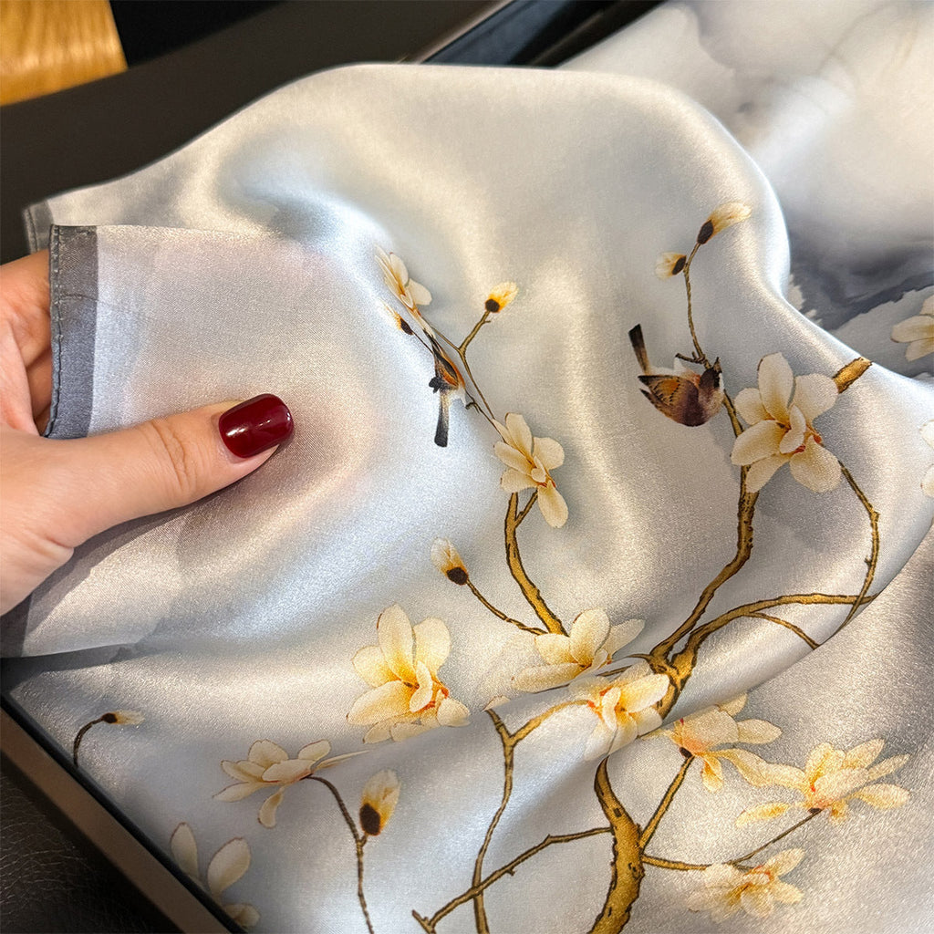 Chinese Landscape Theme 100% Mulberry Silk Scarf - Elegant Hair Scarf, Neck Scarf, Bandana, Bag Accessory, Gift for Her