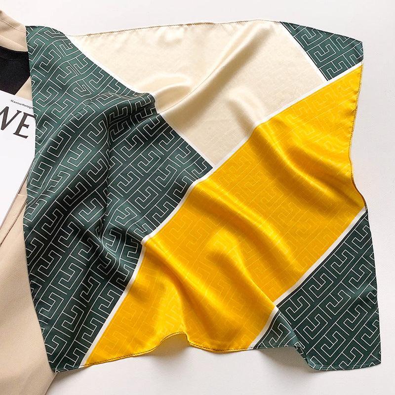 Geometric Color Blocking 100% mulberry Silk Scarf/Silk head scarf/Silk hair scarf/Silk neck scarf/Mother's Day Gifts/Bag Accessory/Gift for her/