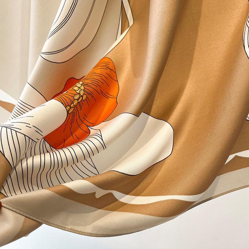 Yellow Flora Chic Large Satin Scarf | 90x90cm Bandana | Twill Satin Shawl | Perfect Gift for Her, Mother's Day