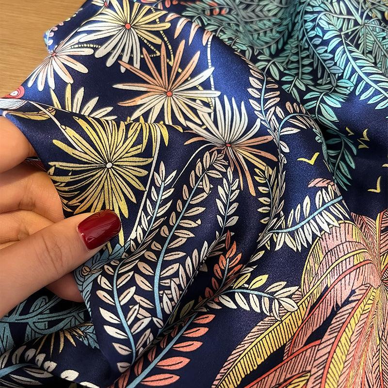 Tropical Plant Patterns mulberry silk scarf/65CM 100% mulberry silk scarf/Silk shawl/Gift for her