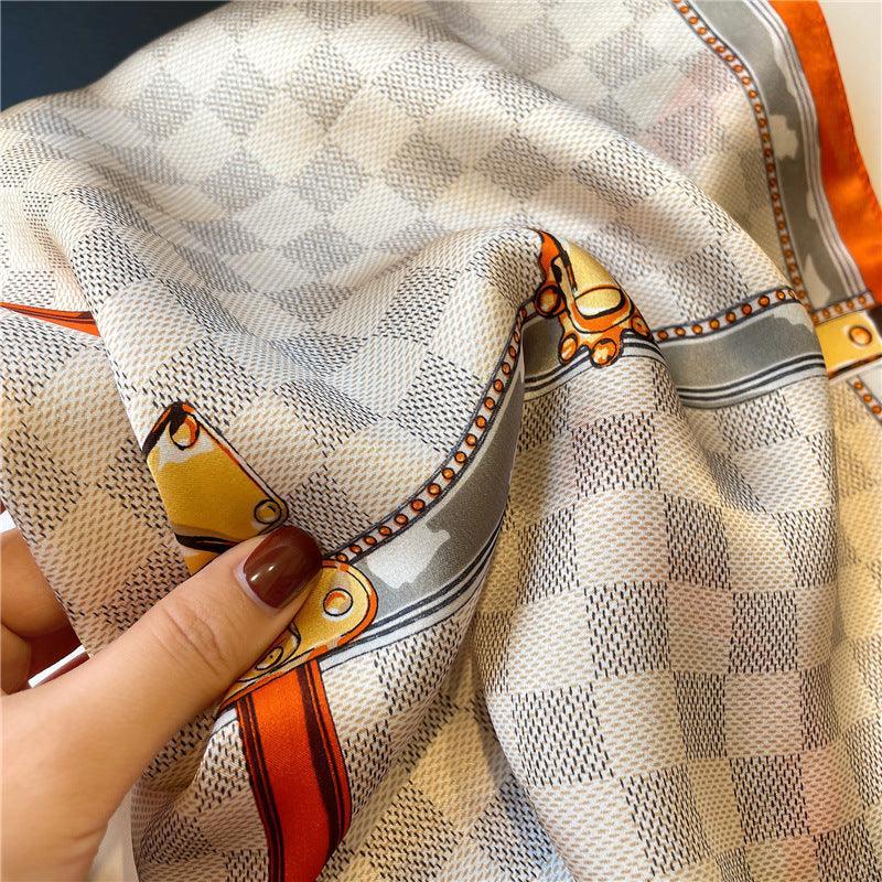 Orange Plaid Print 100% mulberry Silk Scarf/Silk head scarf/Silk hair scarf/Silk neck scarf/Mother's Day Gifts/Bag Accessory/Gift for her