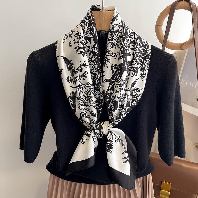 Vintage Forest Print Chic Large Satin Scarf | 90x90cm Bandana | Twill Satin Shawl | Perfect Gift for Her, Mother's Day