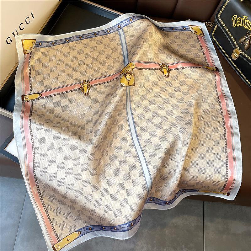 Orange Plaid Print 100% mulberry Silk Scarf/Silk head scarf/Silk hair scarf/Silk neck scarf/Mother's Day Gifts/Bag Accessory/Gift for her