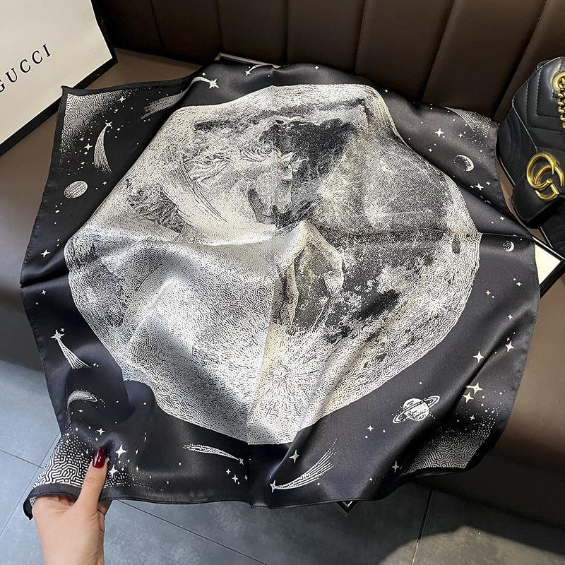 Black and White Moon Pegasus mulberry silk scarf/65CM 100% mulberry silk scarf/Silk shawl/Gift for her