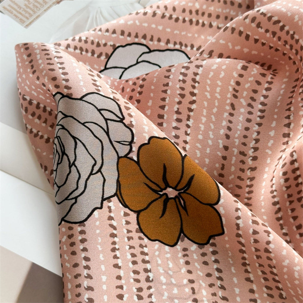 Pink Camellia 100% Mulberry Silk Scarf | 26'' Square Floral Silk Wrap