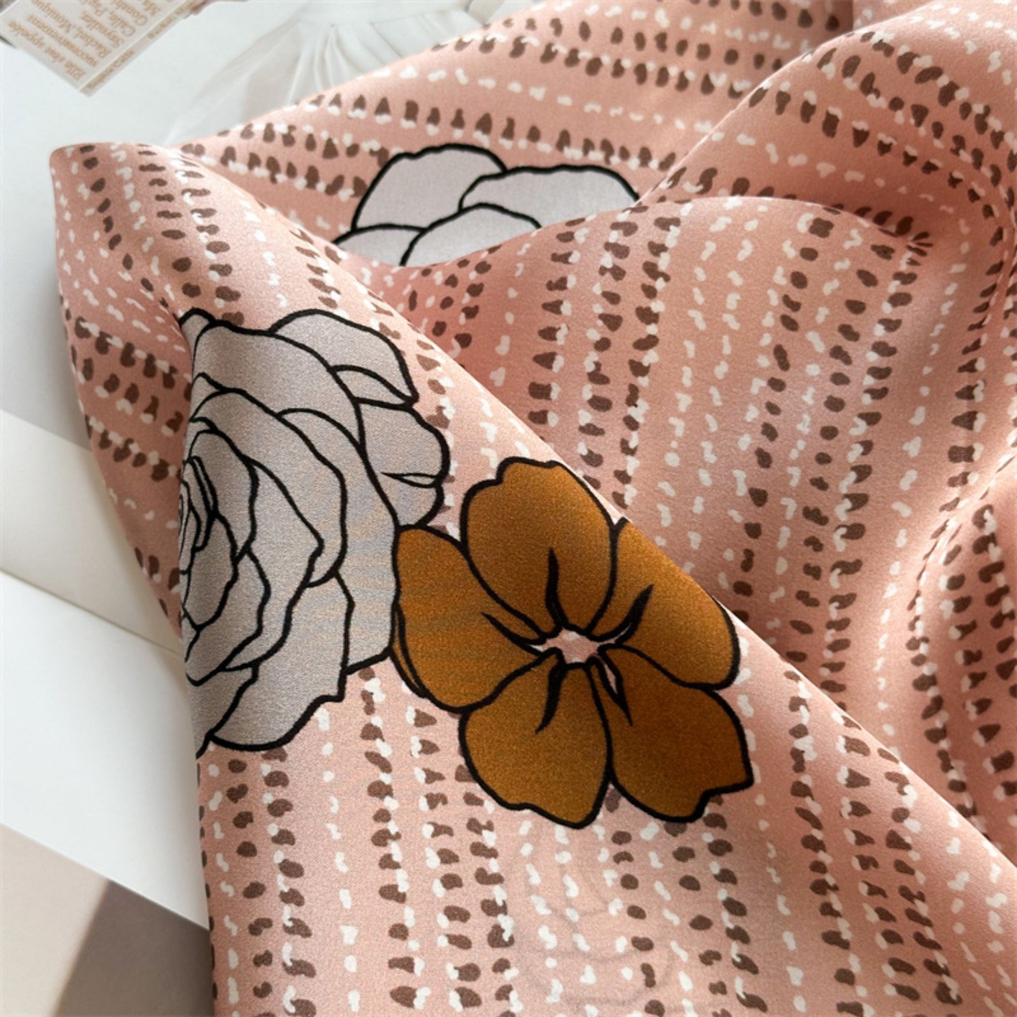 Pink Camellia 100% Mulberry Silk Scarf | 26'' Square Floral Silk Wrap