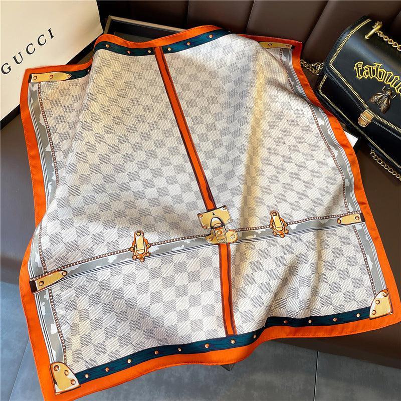 Orange Plaid Print 100% mulberry Silk Scarf/Silk head scarf/Silk hair scarf/Silk neck scarf/Mother's Day Gifts/Bag Accessory/Gift for her