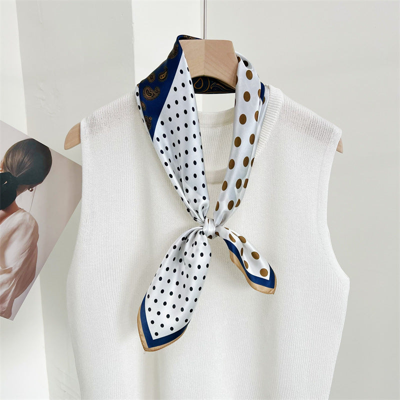 Paisley & Polka Dot Patchwork 100% Mulberry Silk Scarf - 65CM Silk Shawl, Gift for Her, Elegant Silk Accessory