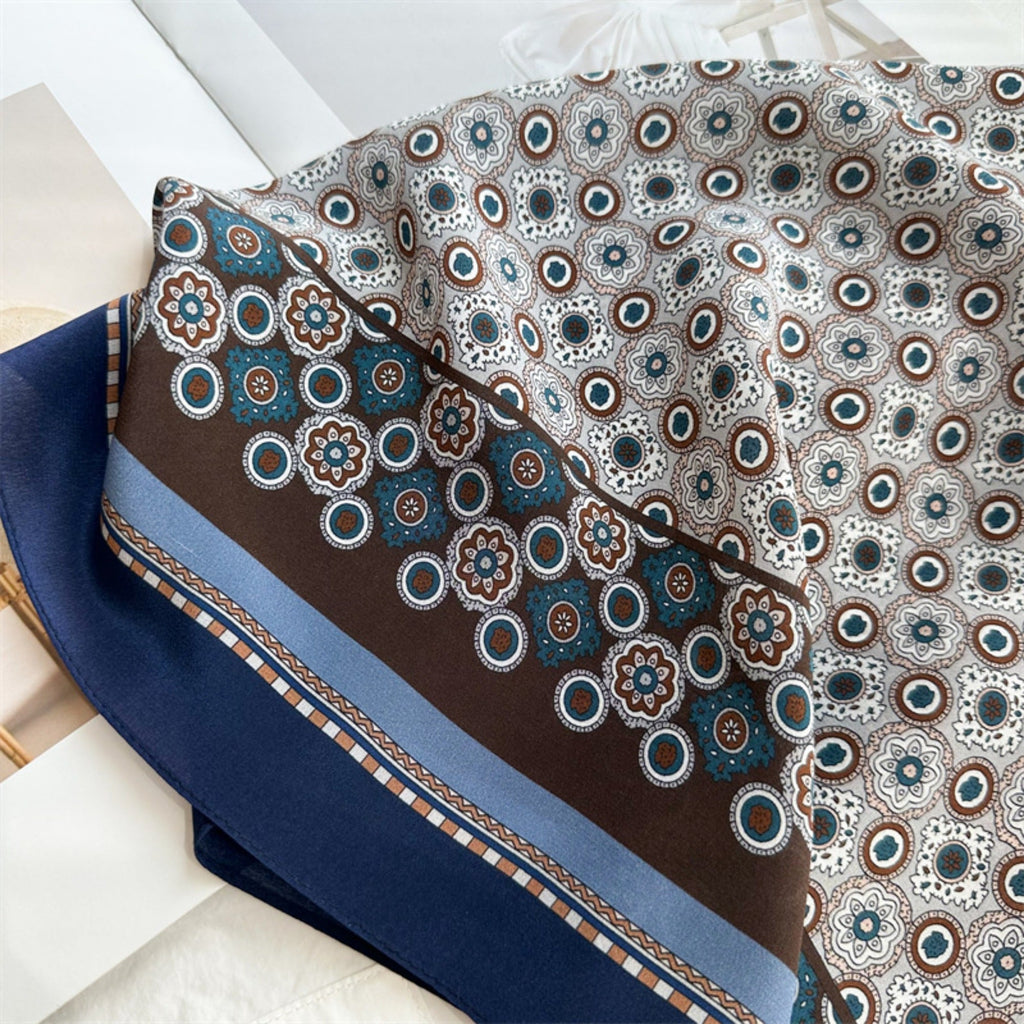 26'' Blue Polka Dot Mulberry Silk Scarf – Old Money Style Square Silk Shawl for Women, Elegant & Timeless Accessory