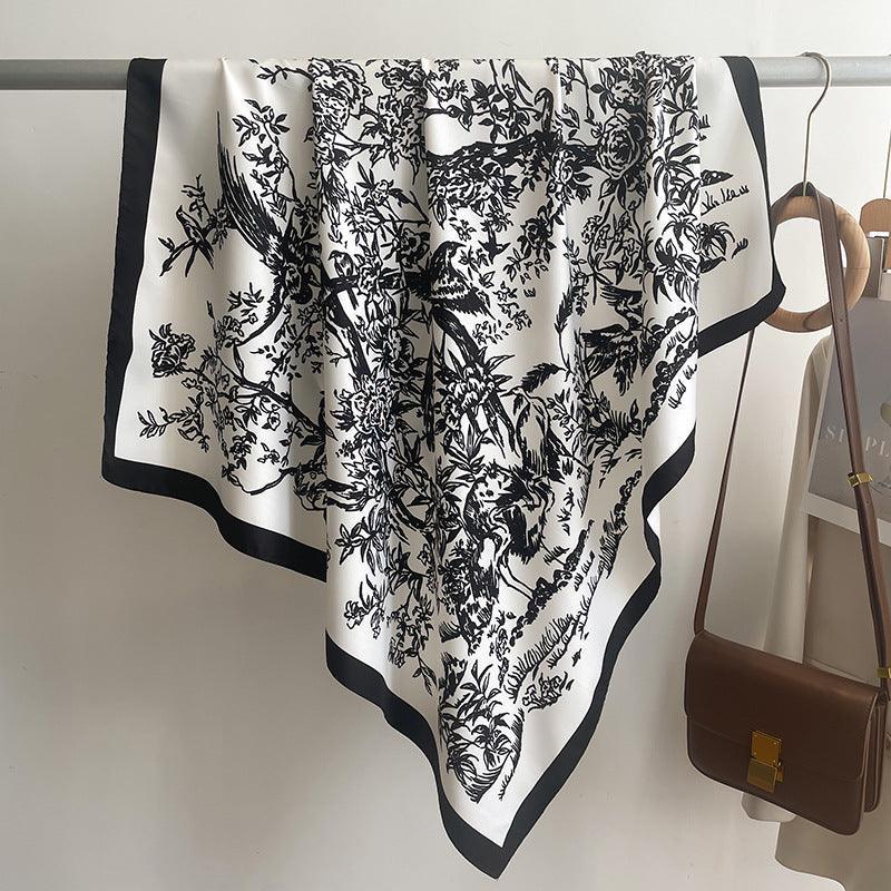 Vintage Forest Print Chic Large Satin Scarf | 90x90cm Bandana | Twill Satin Shawl | Perfect Gift for Her, Mother's Day