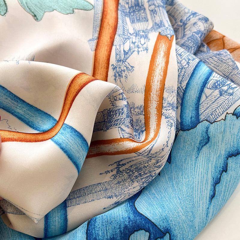 Watercolour Pattern Chic Large Satin Scarf | 90x90cm Bandana | Twill Satin Shawl | Perfect Gift for Her, Mother's Day