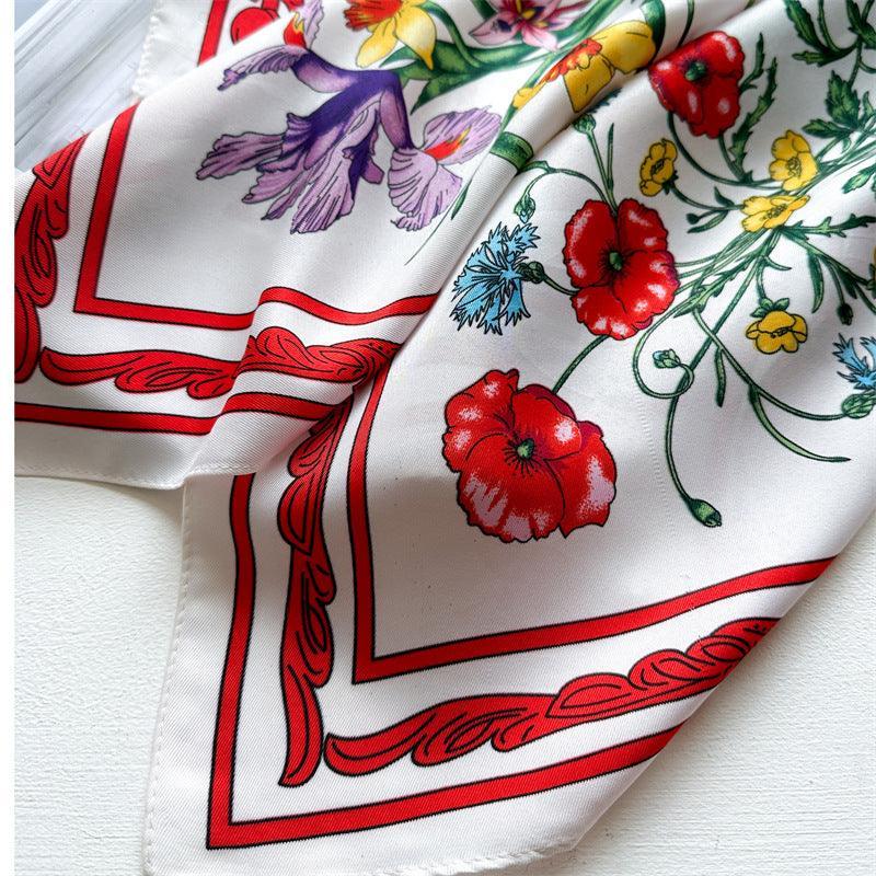 White Floral Butterfly Chic Large Satin Scarf | 90x90cm Bandana | Twill Satin Shawl | Perfect Gift for Her, Mother's Day