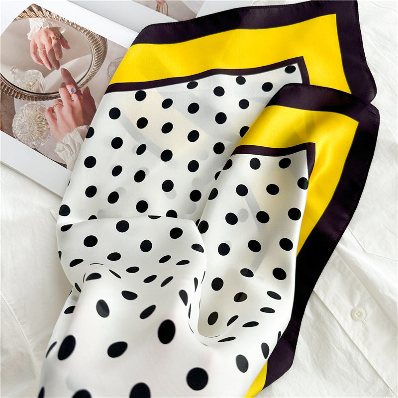 New Arrival: Green Border Polka Dot 100% Mulberry Silk Scarf - 65CM Square Shawl, Elegant Gift for Her
