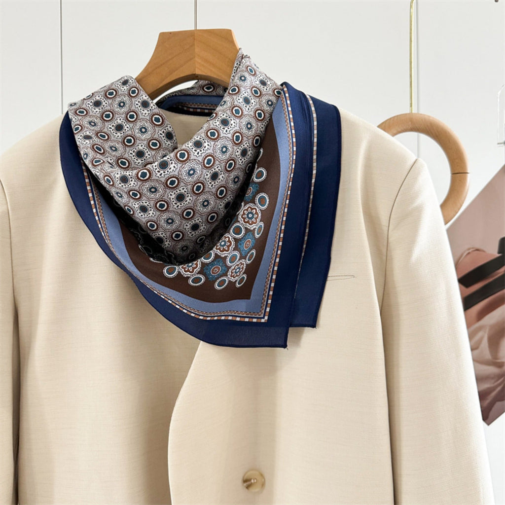 26'' Blue Polka Dot Mulberry Silk Scarf – Old Money Style Square Silk Shawl for Women, Elegant & Timeless Accessory